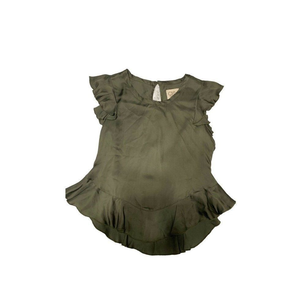 chaser womens solid olive green Round Neck satin tank top blouse xs
